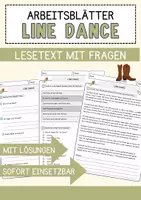 Vorschau - Arbeitsblätter - Line Dance Musik Lesetext mit Richtig Falsch Multiple Choice und Offenen Fragen - Deckblatt
