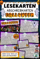 Vorschau - Aufgabenkarten - Lesekarten / Abschreibkarten "Halloween" DaZ / DaF / Deutsch #huhuhalloween - Deckblatt