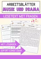 Vorschau - Arbeitsblätter - Musik und Drama Musik Lesetext mit Richtig Falsch Multiple Choice und Offenen Fragen - Deckblatt