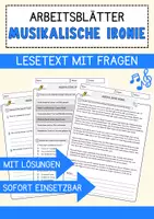 Vorschau - Arbeitsblätter - Musikalische Ironie Musik Lesetext mit Richtig Falsch Multiple Choice und Offenen Fragen - Deckblatt