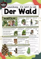 Vorschau - Stationenlernen - Der Wald - Leseübung - Ein Wort zu viel - Deckblatt