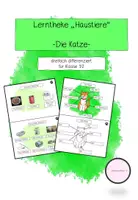 Vorschau - Stationenlernen - Lerntheke: "Die Katze" (Haustiere) - Deckblatt