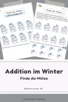 Vorschau - Arbeitsblätter - Finde die Mütze: Schneemann-Addition ZR 10 (schneiden & kleben) - Deckblatt