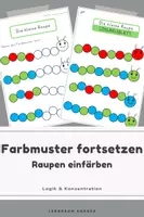 Vorschau - Arbeitsblätter - Farbmuster fortsetzen - Raupen gestalten | Klasse 1 - Deckblatt