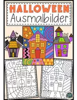 Vorschau - Mal- und Bastelvorlagen - Halloween Pop Art – Gruseliges Haus Ausmalbilder zum Gestalten - Deckblatt