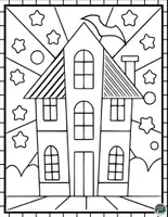 Vorschau - Mal- und Bastelvorlagen - Halloween Pop Art – Gruseliges Haus Ausmalbilder zum Gestalten - Seite 3