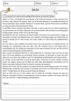 Vorschau - Arbeitsblätter - Salsa Musik Lesetext mit Richtig Falsch Multiple Choice und Offenen Fragen - Seite 1