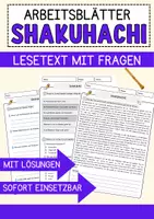 Vorschau - Arbeitsblätter - Shakuhachi Musik Lesetext mit Richtig Falsch Multiple Choice und Offenen Fragen - Deckblatt