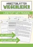 Vorschau - Arbeitsblätter - Wiegenlieder Musik Lesetext mit Richtig Falsch Multiple Choice und Offenen Fragen - Deckblatt