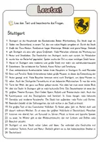 Vorschau - Arbeitsblätter - Leseverständnis (Leseverstehen) - Stuttgart + Lösungen mit didaktischer Reserve und Wortspeicher - Seite 1