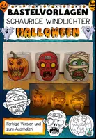 Vorschau - Mal- und Bastelvorlagen - Schaurige Windlichter für Halloween - Bastelvorlage #huhuhalloween - Deckblatt