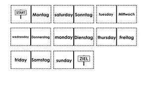 Vorschau - Arbeitsblätter - Domino - Englisch, Thema: Tage/days + Vorlage - Seite 1