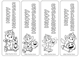 Vista previa - Manualidades / Dibujos para colorear - Bookmarks de Halloween-Unicornios mágicos (inglés) - página 1