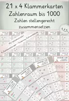 Vorschau - Spiele - Zahlenraumerweiterung bis 1000, 21x4 Klammerkarten Zahlen stellengerecht zusammensetzen, Zahlvorstellung - Deckblatt
