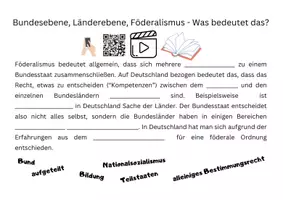 Vorschau - Arbeitsblätter - Föderalismus in Deutschland mit Karte zu Bundesländern - Deckblatt