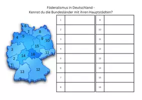 Vorschau - Arbeitsblätter - Föderalismus in Deutschland mit Karte zu Bundesländern - Seite 1