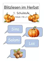 Vorschau - Präsentationen/Tafelbilder - Blitzlesen Vokale mit M+L+S (Karibu) mit Obst&Gemüse Herbst - Deckblatt