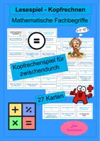 Vorschau - Arbeitsblätter - Lesespiel Mathematische Fachbegriffe: Addition, Subtraktion, Multiplikation, Division - Kopfrechenspiel Zahlenrätsel - Deckblatt