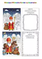 Vorschau - Mal- und Bastelvorlagen - Nikolaus Wünsche Karten zu Ausmalen - Deckblatt