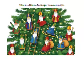 Vorschau - Mal- und Bastelvorlagen - Nikolaus Baum-Anhänger zum Ausmalen - Deckblatt