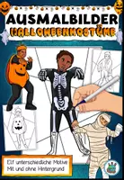 Vorschau - Mal- und Bastelvorlagen - Ausmalbilder / Malvorlagen - Halloweenkostüme #huhuhalloween - Deckblatt
