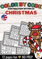 Aperçu - Feuilles d'exercices - Color by code - Subtraction within 10 (Christmas) | Soustraction Mathématiques Noël Anglais - Page de couverture
