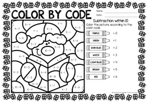 Προεπισκόπηση - Φύλλα εργασίας - Color by code - Subtraction within 10 (Christmas) | Χριστούγεννα Αφαίρεση Μαθηματικά Αγγλικά - Σελίδα 2