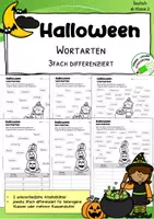 Vorschau - Arbeitsblätter - Halloween – Wortarten (3fach differenziert) - Deckblatt