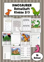 Vorschau - Arbeitsblätter - Rätselheft Dinosaurier 16 Rätsel Klasse 2-3 Sachunterricht / NaWi Mathe Konzentration - Deckblatt