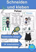 Vorschau - Arbeitsblätter - Ausschneiden und kleben Polizei - Wortschatz basteln Feinmotorik (Grundschule) - Deckblatt