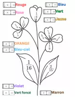 Aperçu - Matériel pour travaux manuels / dessin - Coloriage de Fleurs – Multiplication des Fractions - Page 1