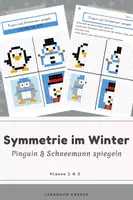 Vorschau - Arbeitsblätter - Symmetrie im Winter- Pinguin & Schneemann im Raster – Arbeitsblatt 1. + 2. Klasse - Deckblatt