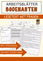 Vorschau - Arbeitsblätter - Bodenarten Arbeitsblätter mit Fragen + Lösungen Erdkunde Lesetext - Deckblatt