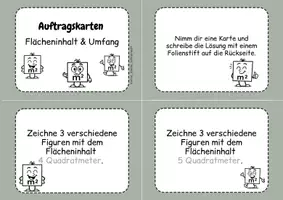 Vorschau - Aufgabenkarten - Auftragskarten Flächeninhalt und Umfang - Seite 1