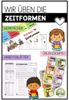 Vorschau - Arbeitsblätter - Zeitformen üben – Klappkarte & Übungsmaterial (Präsens · Präteritum · Perfekt · Futur) - Deckblatt