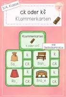 Vorschau - Aufgabenkarten - Klammerkarten - ck oder k - Rechtschreibung - Deckblatt