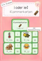 Vorschau - Aufgabenkarten - Klammerkarten - i oder ie - Rechtschreibung - Deckblatt