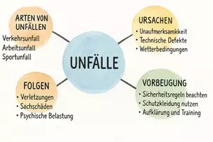 Vorschau - Arbeitsblätter - AB mit Fragen zum Thema "Unfälle" + Lösungsblatt + Mindmap - Seite 1