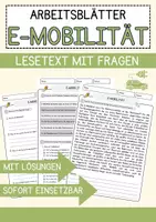 Vorschau - Arbeitsblätter - E-Mobilität Umwelt Lesetext mit Richtig Falsch Multiple Choice und Offenen Fragen - Deckblatt