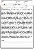 Vorschau - Arbeitsblätter - E-Mobilität Umwelt Lesetext mit Richtig Falsch Multiple Choice und Offenen Fragen - Seite 1