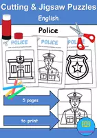 Vorschau - Arbeitsblätter - Cutting & Jigsaw Puzzles - Polizei / Police - (Englisch) - Deckblatt