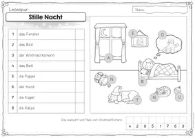 Vorschau - Arbeitsblätter - Lesespur Weihnachten – Stille Nacht | Lesetraining, Lesen Deutsch 1./2. Klasse | mit Lösung - Seite 1