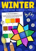 Vorschau - Arbeitsblätter - Bunte Sterne Würfeln & Malen - Schnelle Kunstidee im Winter - Deckblatt