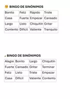 Vista previa - Hojas de trabajo - 🌞 BINGO DE SINÓNIMOS - Portada
