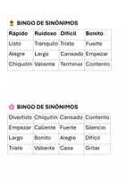 Vista previa - Hojas de trabajo - 🌞 BINGO DE SINÓNIMOS - página 1