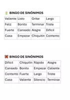 Vista previa - Hojas de trabajo - 🌞 BINGO DE SINÓNIMOS - página 2