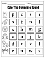 anteprima - Esercizi - Beginning Sounds Activities 10 Page PDF Workbook Phonics - Pagina 1