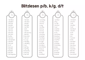Vorschau - Arbeitsblätter - Blitzlesen- 100 Wörter g/k, d/t, p/b - Seite 1