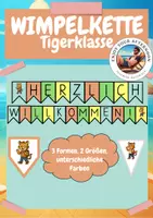 Vorschau - Bildkarten - Wimpelkette „Herzlich Willkommen“ Tigerklasse | 3 Formen & 2 Größen - Deckblatt