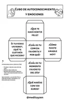 Vista previa - Manualidades / Dibujos para colorear - 7 Cubos con preguntas de autoconocimiento en blanco y negro - página 1
